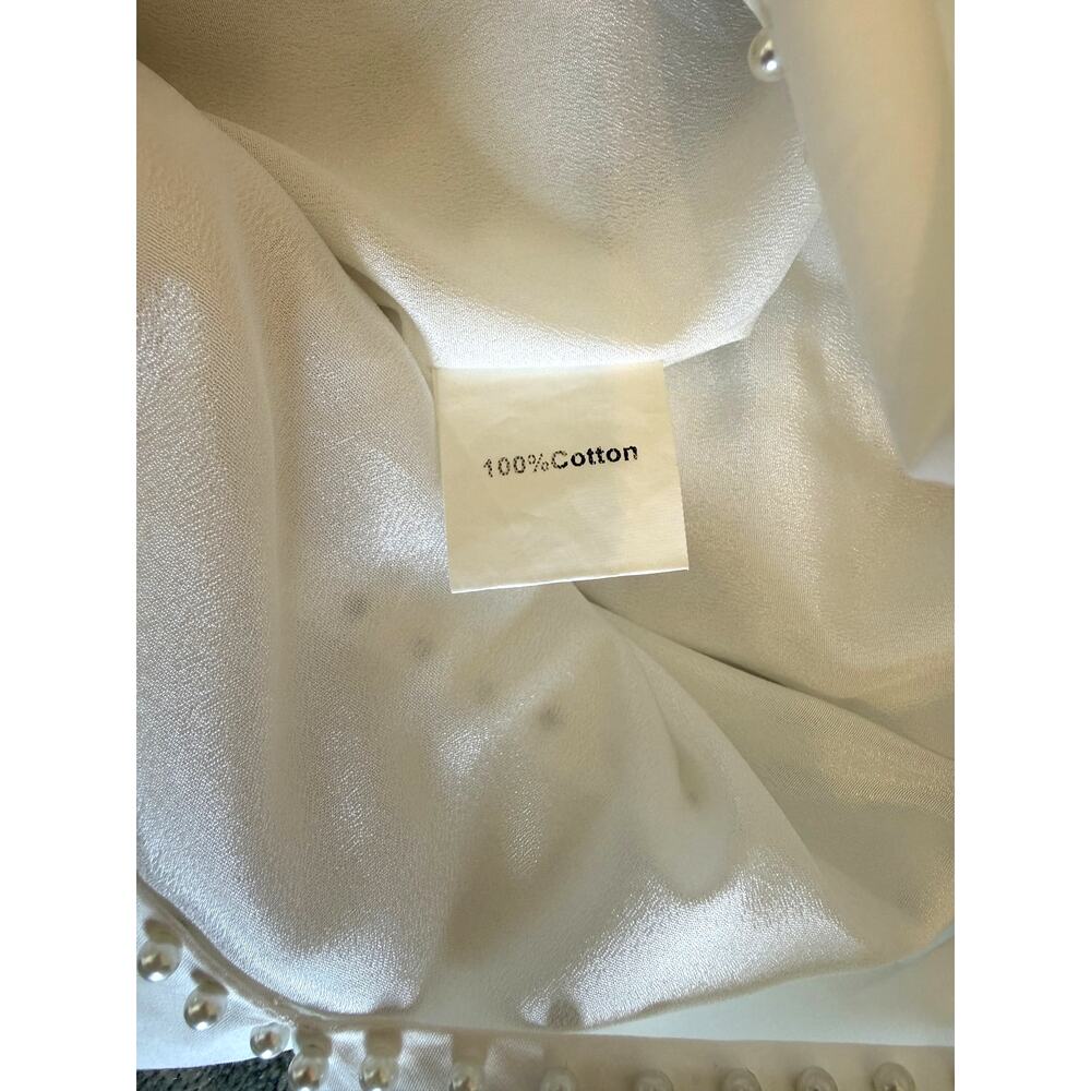 Queen of Sparkles White Sequin Tiger Blouse Peplum Babydoll Top Pearls, Large - Picture 6 of 6